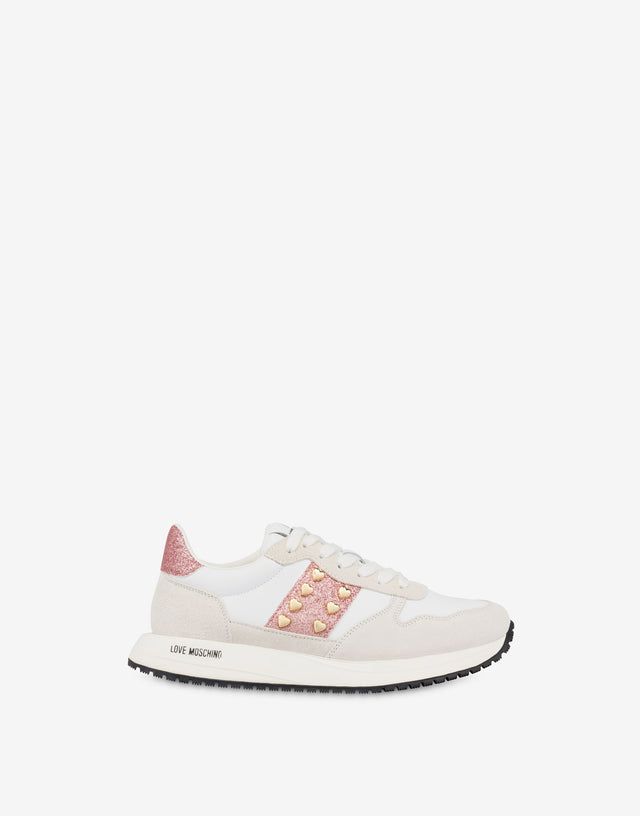 Suede and calfskin sneakers Dune White Love Moschino 1