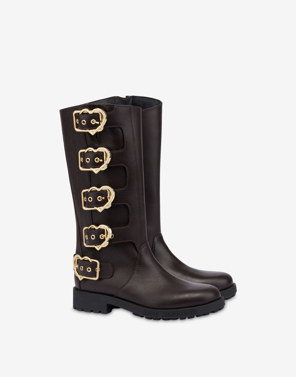 小牛皮靴子 深棕色 Love Moschino 0
