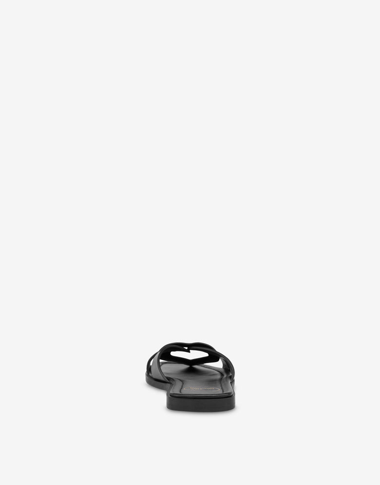 Flat calfskin sandals Filled Heart Black Love Moschino 2