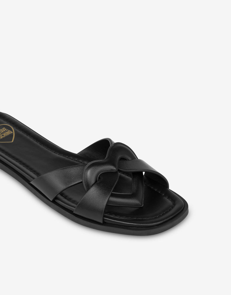 Flat calfskin sandals Filled Heart Black Love Moschino 3