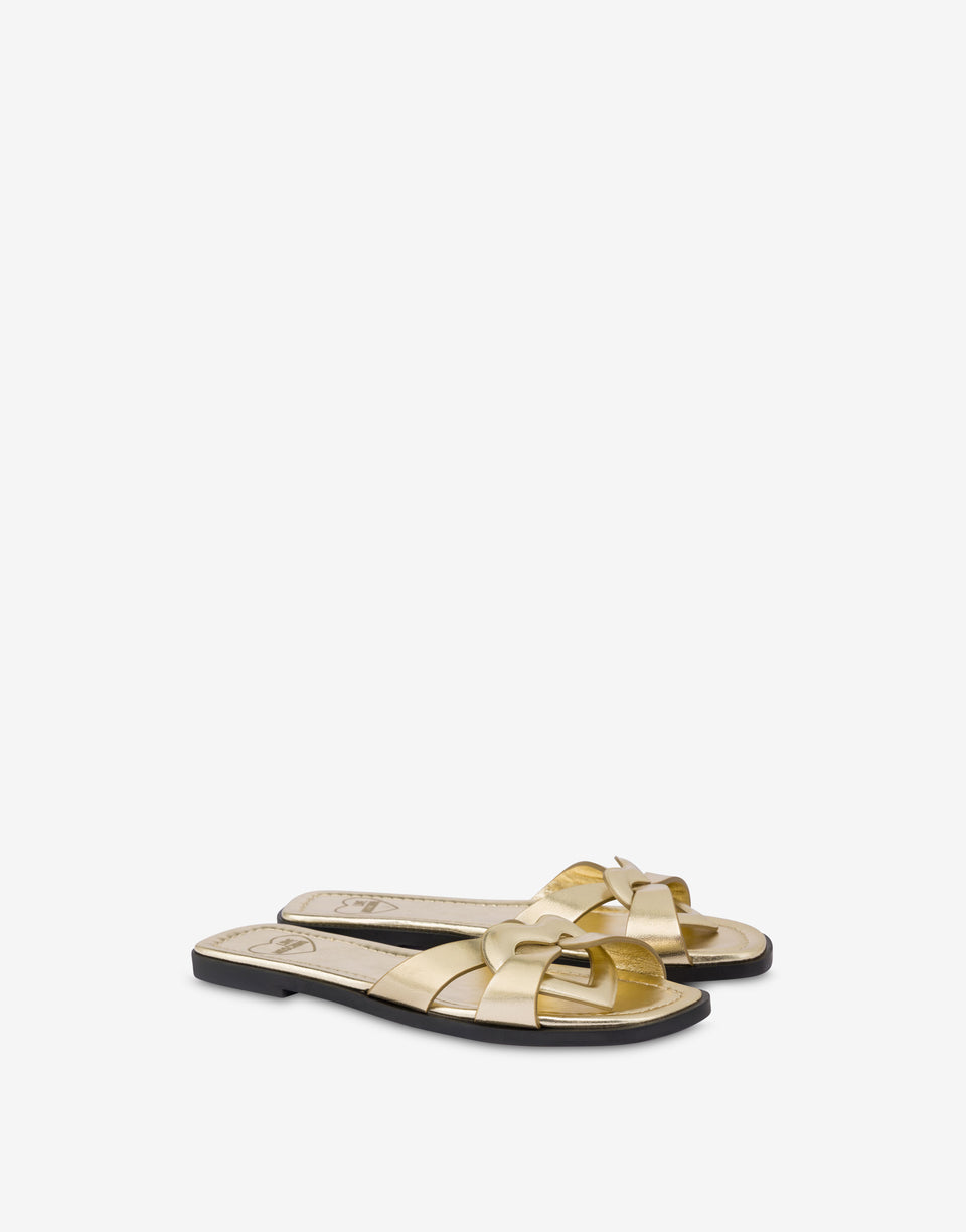 Sandalias planas de napa laminada Filled Heart Gold Love Moschino 0