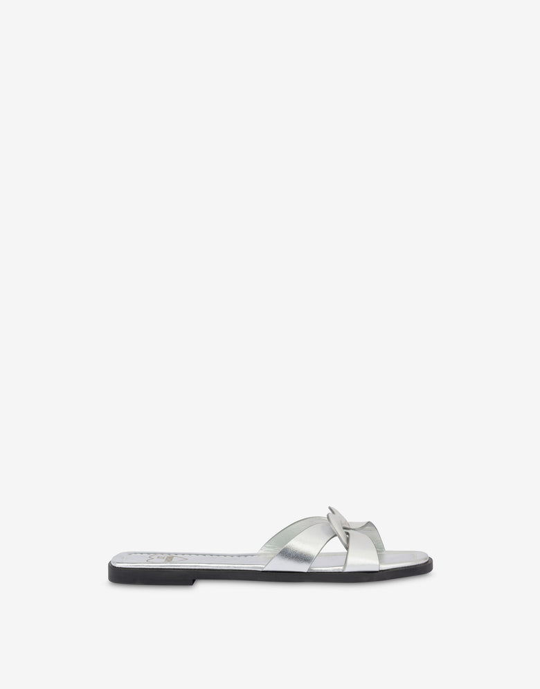 Sandalias planas de napa laminada Filled Heart Plata Love Moschino 1