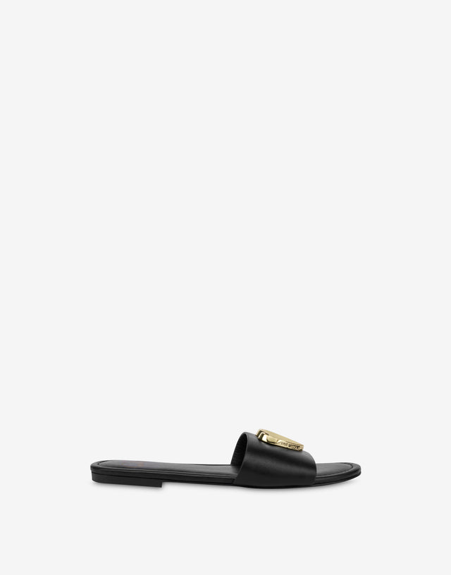 Flat sandals in calfskin with heart Black Love Moschino 1