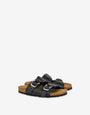 Calf sandals with double Heart Buckle strap