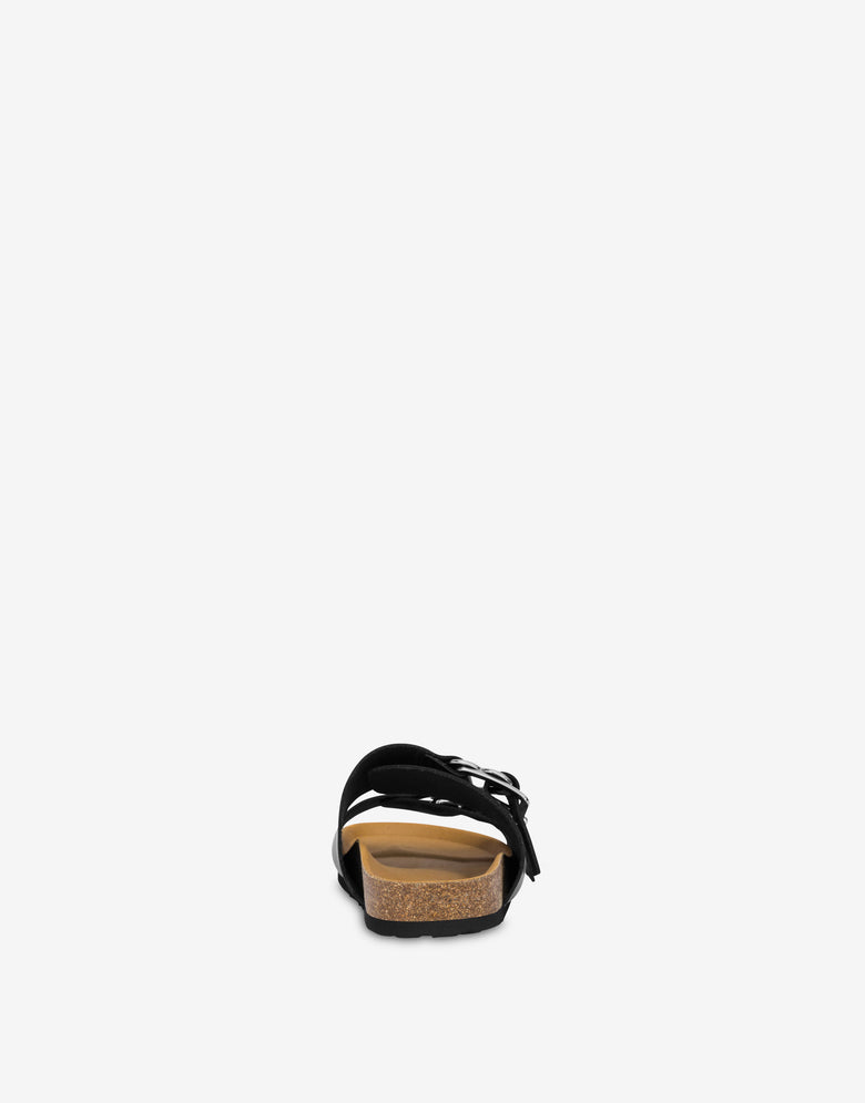 Sandalias de becerro con doble tira de hebilla en forma de corazón Negro Love Moschino 2