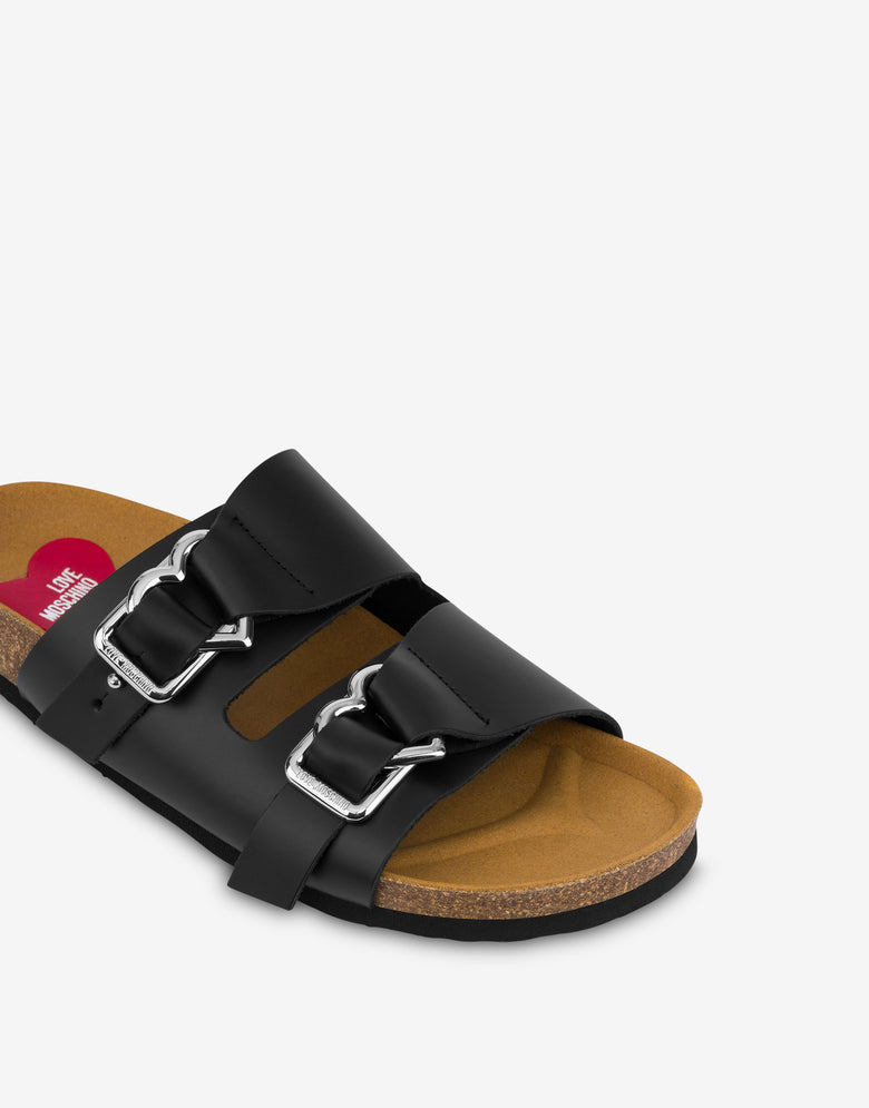 Sandalias de becerro con doble tira de hebilla en forma de corazón Negro Love Moschino 3