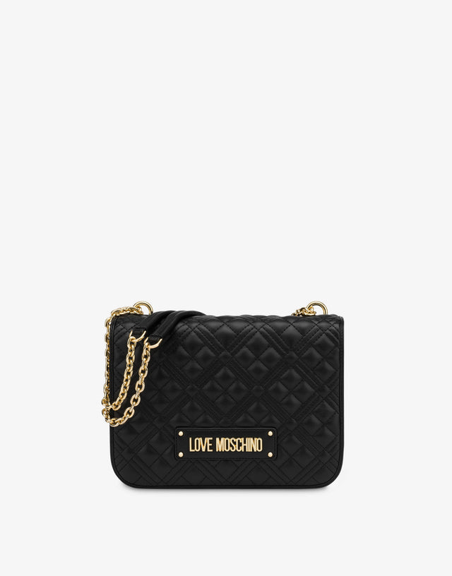 Shiny Quilted shoulder bag Black Love Moschino 0