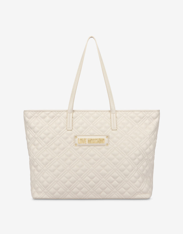 字母徽标绗缝购物袋 象牙色 Love Moschino 0