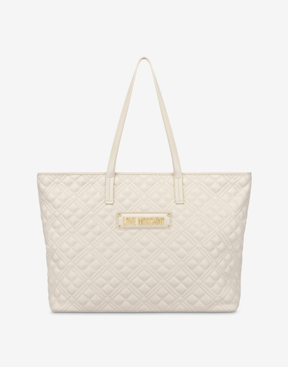 字母徽标绗缝购物袋 象牙色 Love Moschino 0