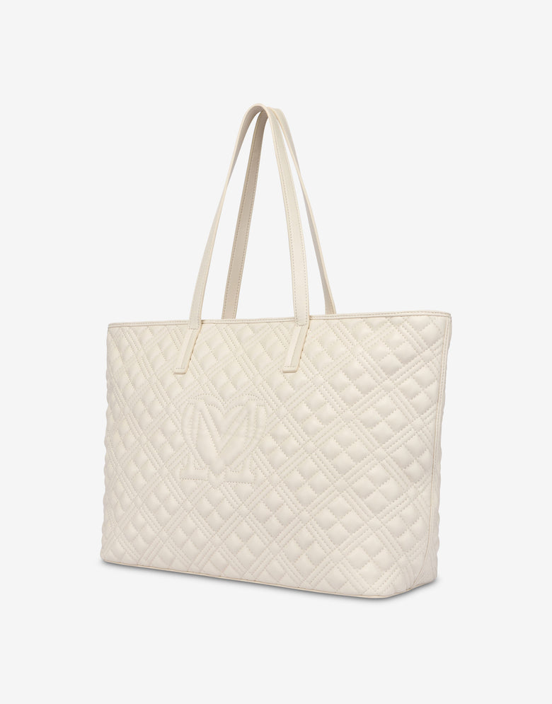 Bolso shopper acolchado Lettering Logo Marfil Love Moschino 1