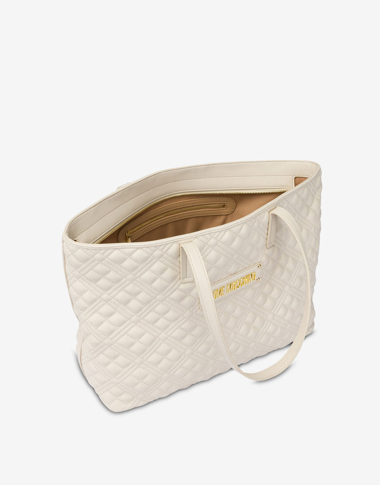 Bolso shopper acolchado Lettering Logo Marfil Love Moschino 2
