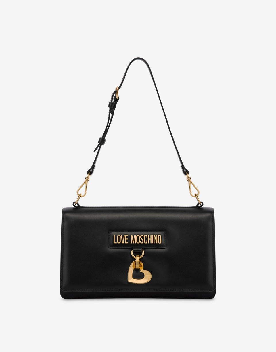 Bandolera de piel de becerro de edición limitada Negro Love Moschino 0