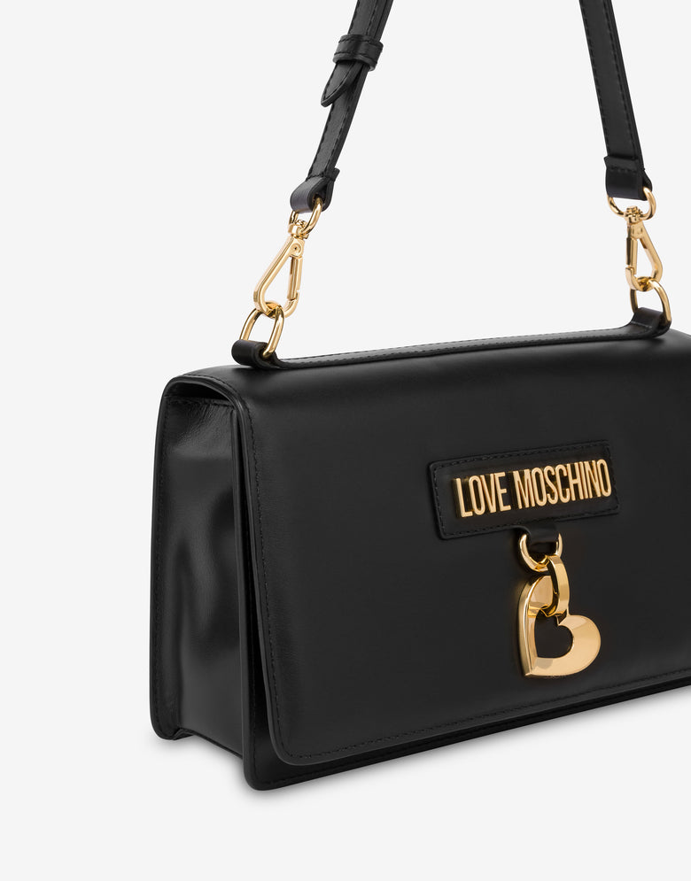 Bandolera de piel de becerro de edición limitada Negro Love Moschino 3