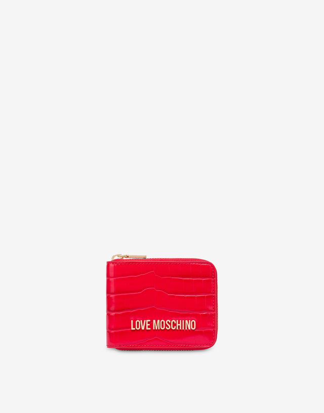 Cartera pequeña con cremallera alrededor Croco Rojo Love Moschino 0
