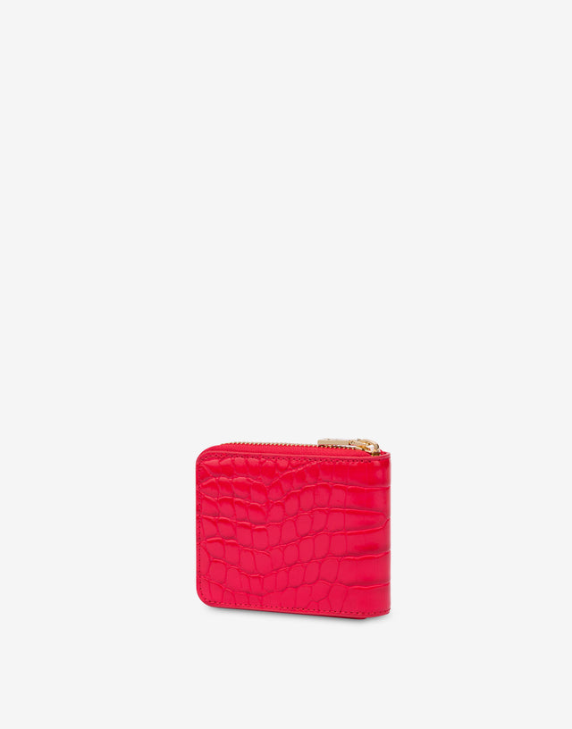 Cartera pequeña con cremallera alrededor Croco Rojo Love Moschino 1