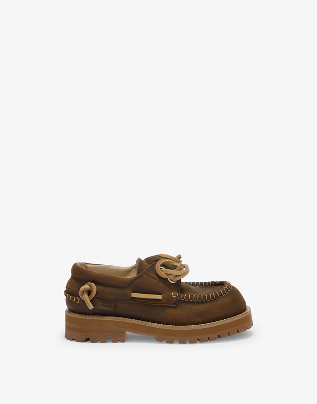 Aged calfskin boat loafers Brown Moschino 1