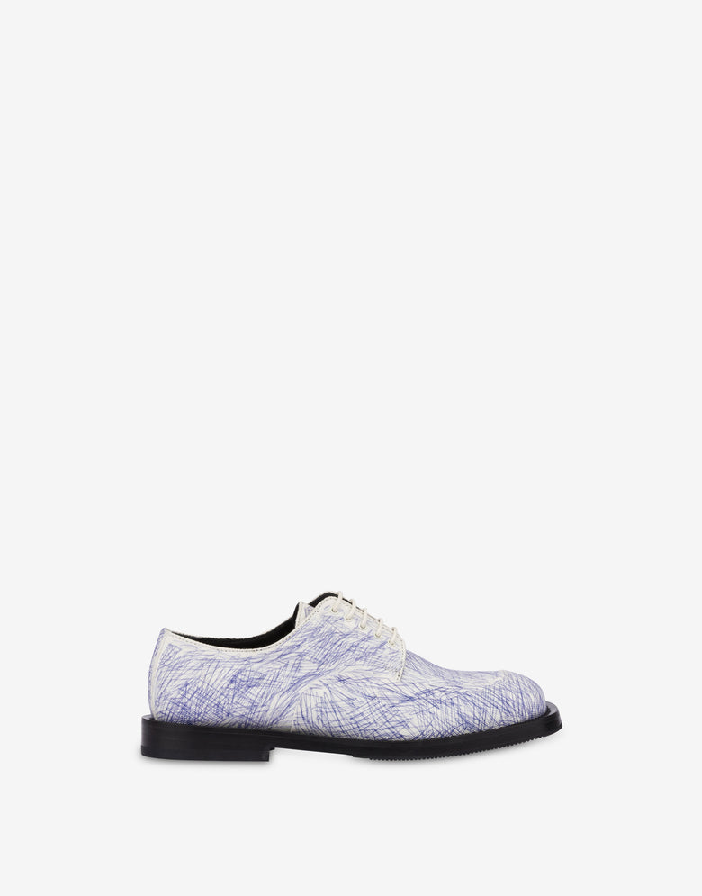 Derby de lona estampada. Blanco Moschino 1