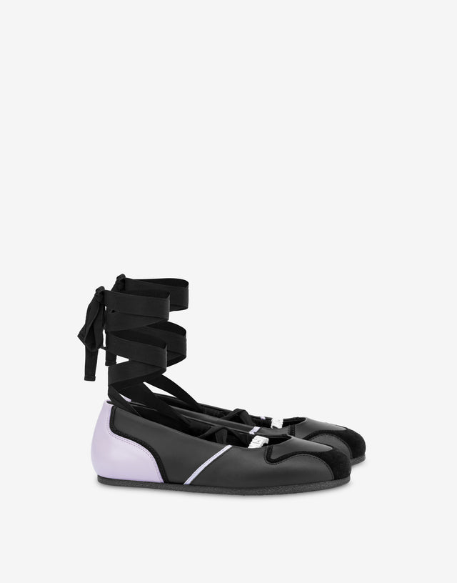 Calfskin and suede ballet flats Black Moschino 0