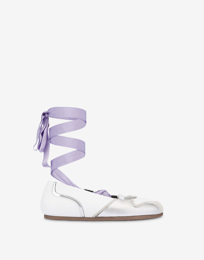 Bailarinas de ante con detalles efecto espejo Blanco Moschino 1