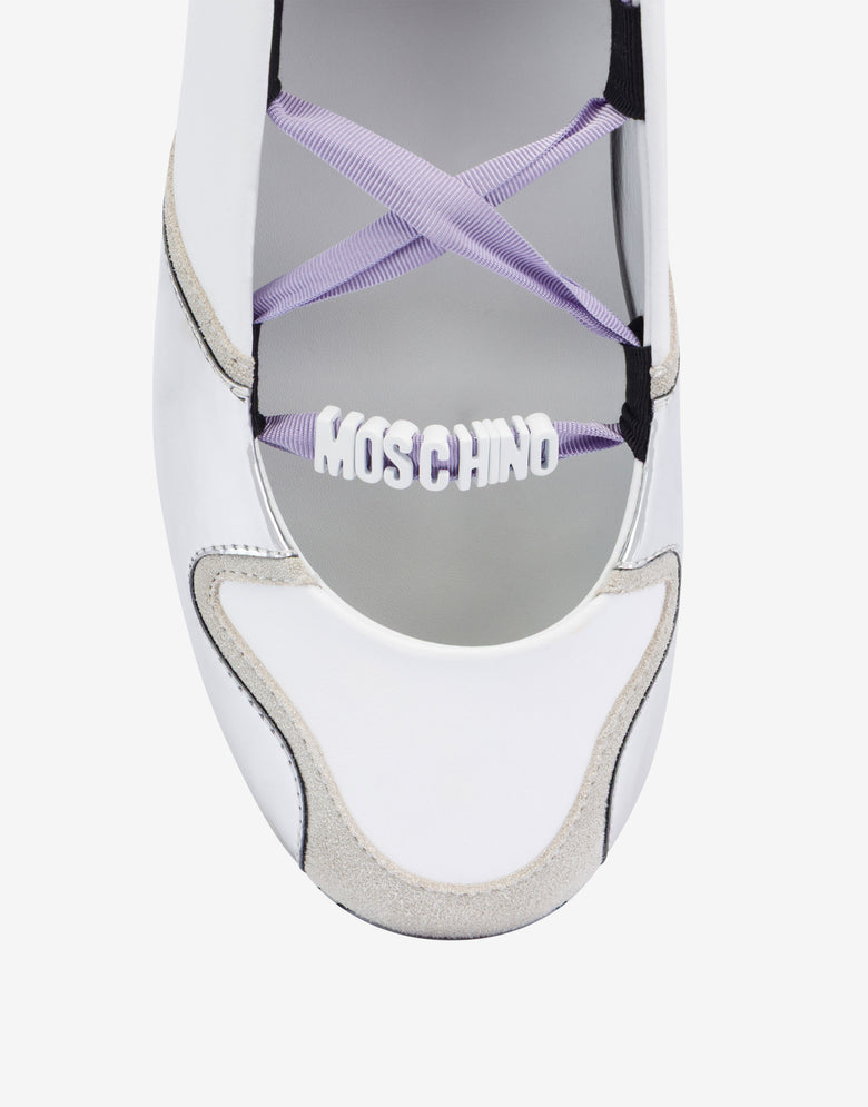 Bailarinas de ante con detalles efecto espejo Blanco Moschino 3