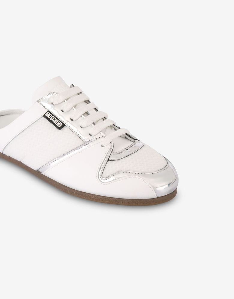 Mesh and calf leather sabot White Moschino 3