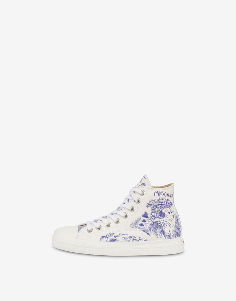 Zapatillas altas de lona con estampado Blanco Moschino 3