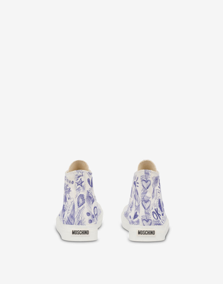 Zapatillas altas de lona con estampado Blanco Moschino 4