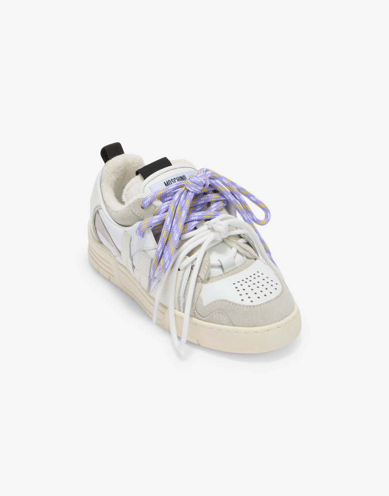 Calfskin and suede sneakers White Moschino 3