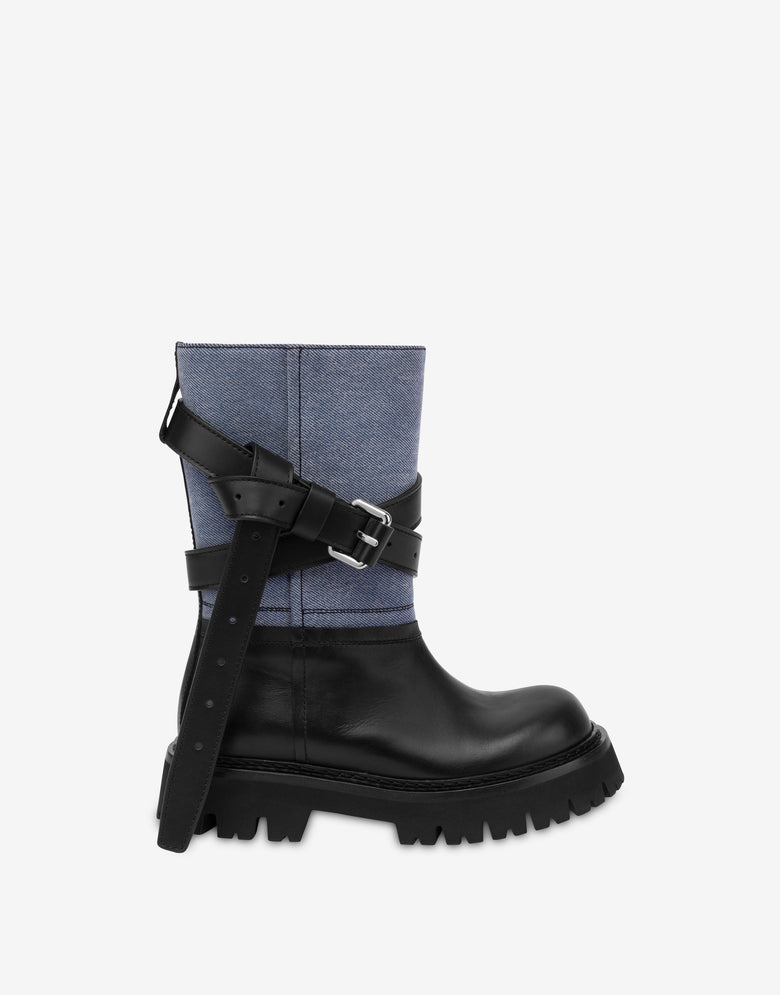 Denim and calf ankle boots Blue Denim Moschino 1