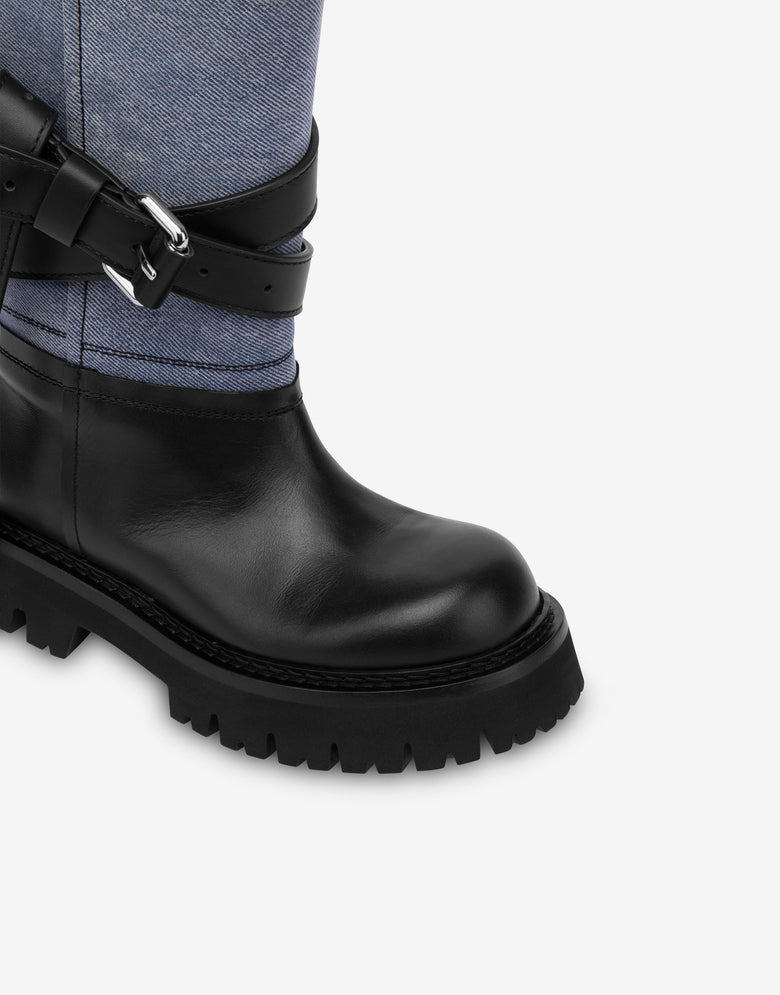 Denim and calf ankle boots Blue Denim Moschino 3