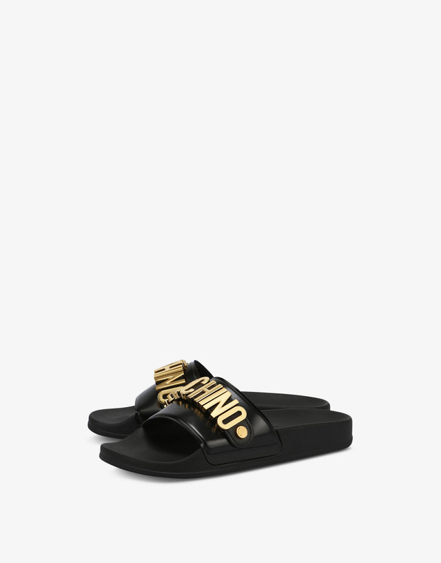 带刻字徽标的PVC凉拖鞋 黑色 Moschino 0