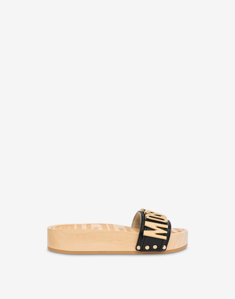 Sandals in calfskin and wood Black Moschino 1