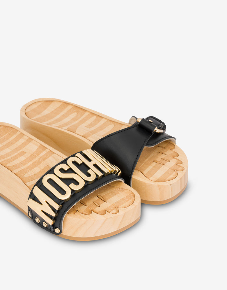 Sandals in calfskin and wood Black Moschino 3