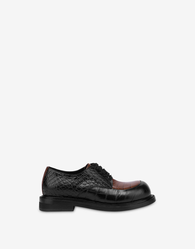 Derby de piel de becerro cepillada bicolor Negro Moschino 1