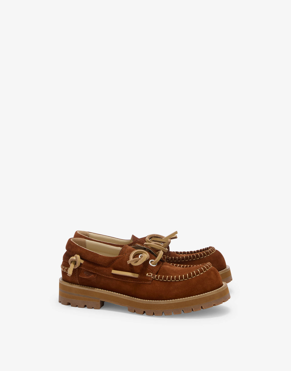 Suede boat loafers Brown Moschino 0