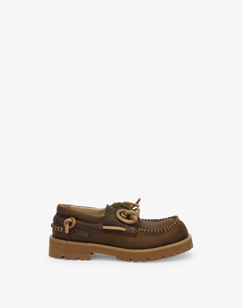 Aged calfskin boat loafers Brown Moschino 1