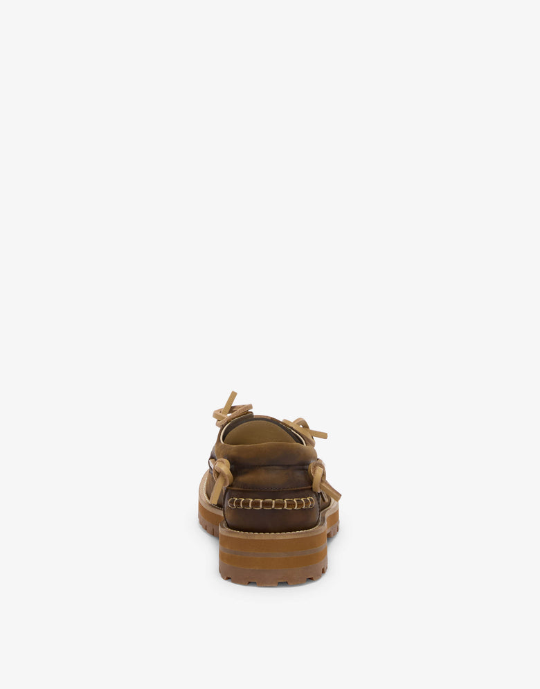 Aged calfskin boat loafers Brown Moschino 2