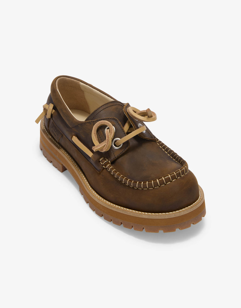 Aged calfskin boat loafers Brown Moschino 3