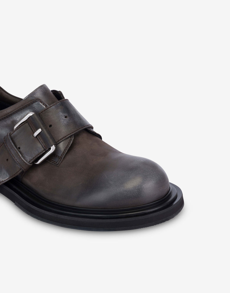 Derby en piel de becerro envejecida Marrón oscuro Moschino 3