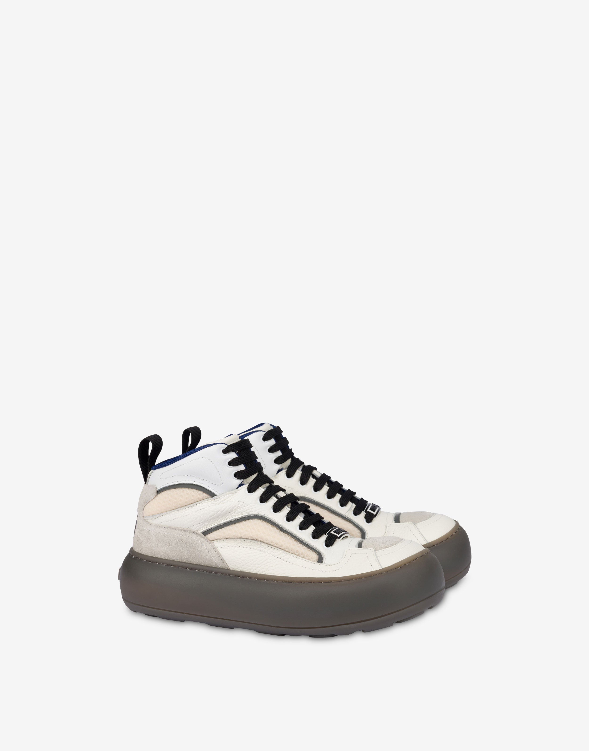Zapatillas altas de malla, piel de becerro y ante