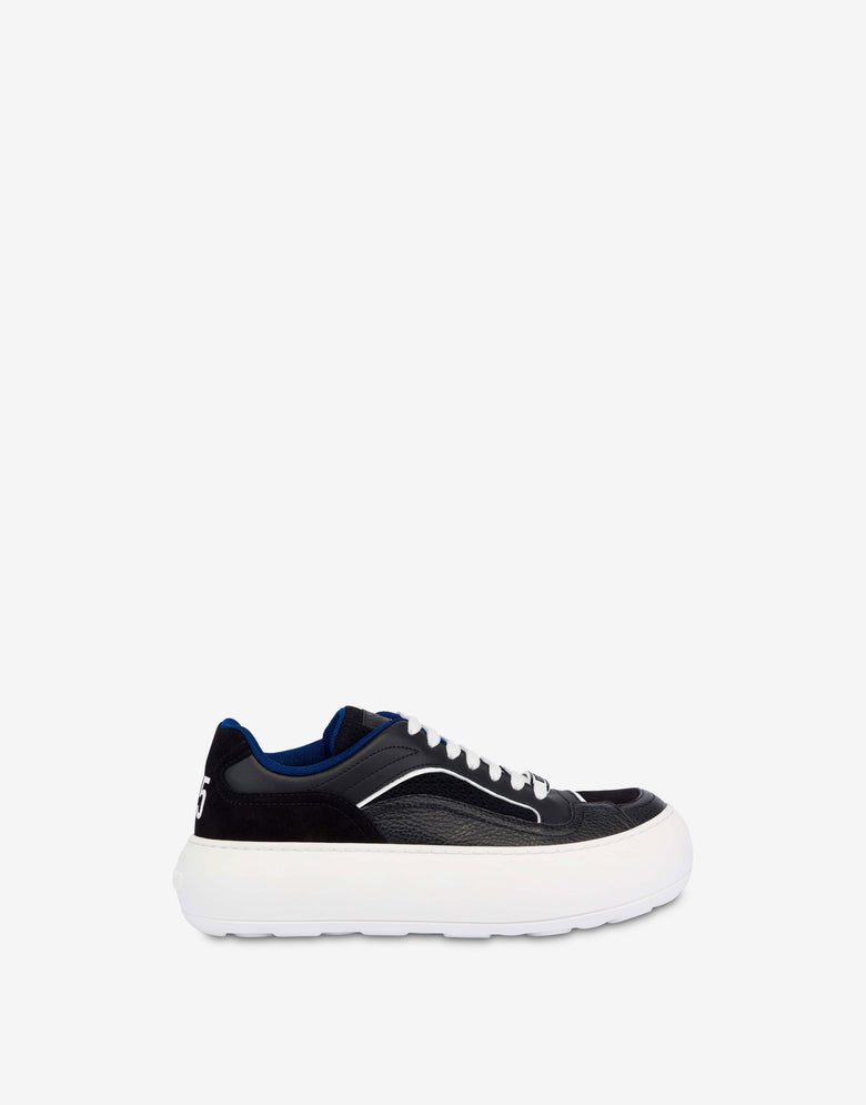 Mesh, calfskin, and suede sneakers Black Moschino 1