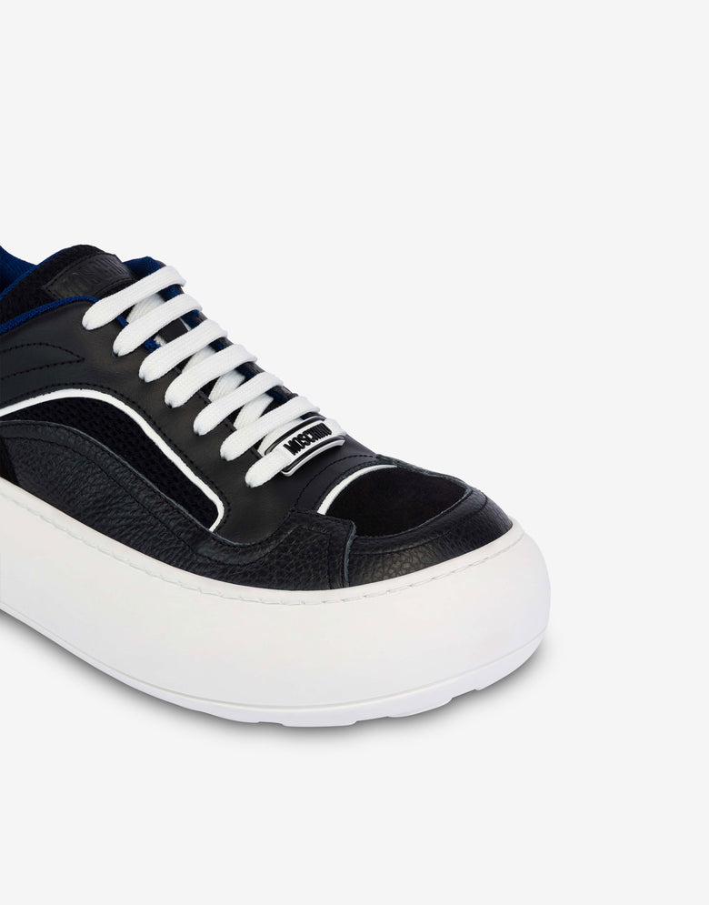 Mesh, calfskin, and suede sneakers Black Moschino 3