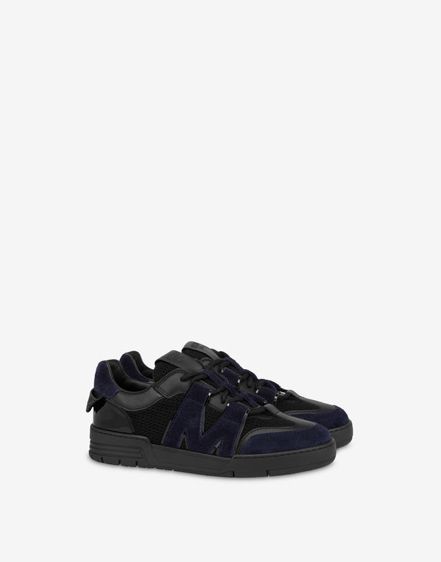 Zapatillas de malla, piel de becerro y ante Negro Moschino 0