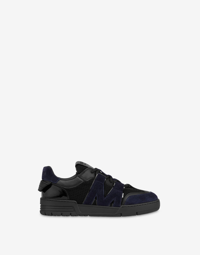 Zapatillas de malla, piel de becerro y ante Negro Moschino 1