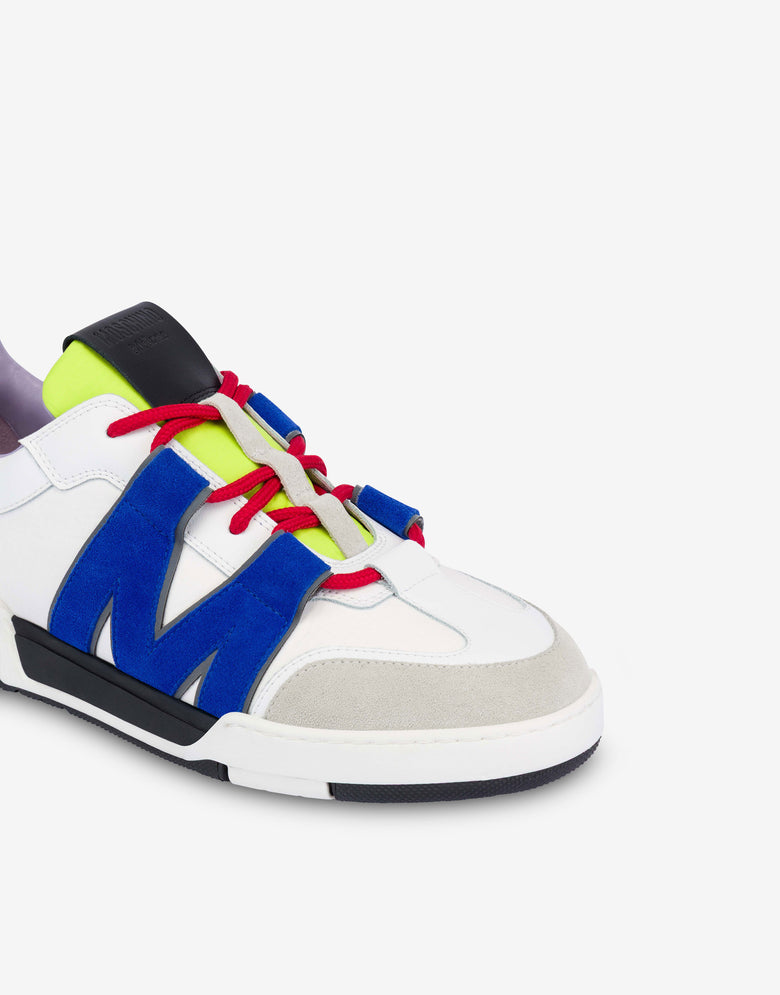 小牛皮与麂皮运动鞋 白色 Moschino 3