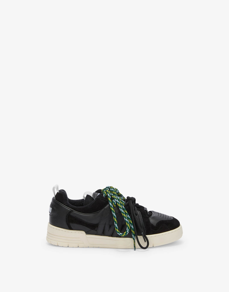 Zapatillas de piel de becerro y ante Negro Moschino 1