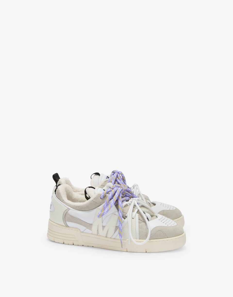 Zapatillas de piel de becerro y ante Blanco Moschino 0