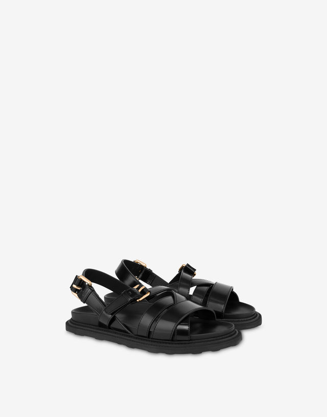 Sandalias de piel de becerro cepillada Negro Moschino 0