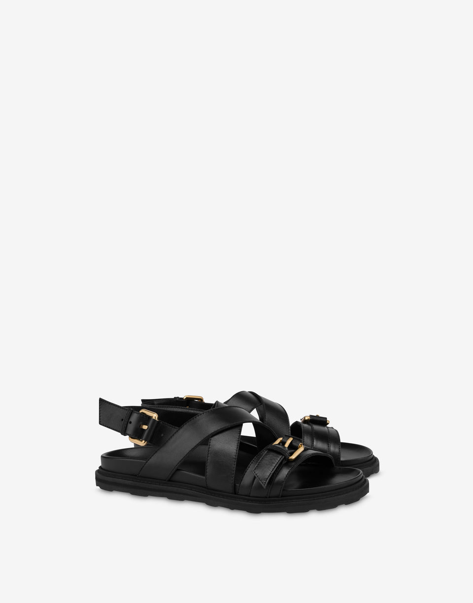 Sandals in calf leather with buckles Black Moschino 0