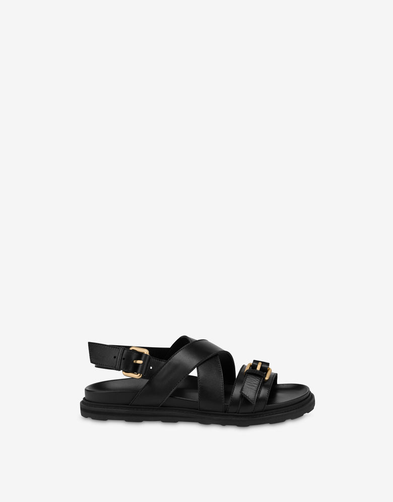 Sandals in calf leather with buckles Black Moschino 1